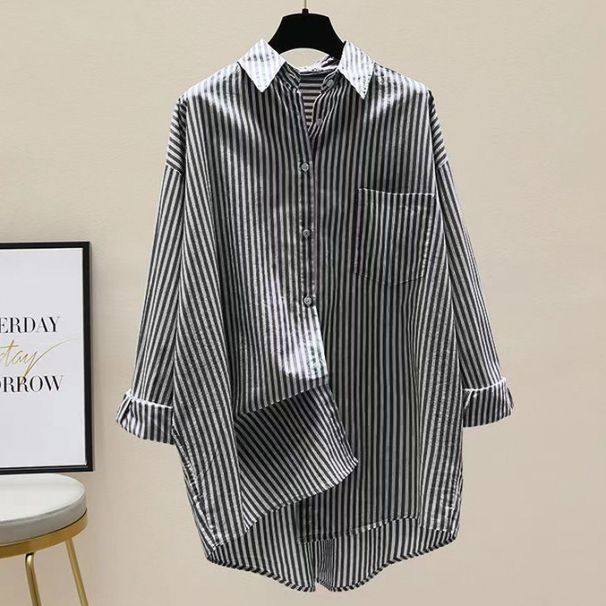 Women's Spring/Autumn Korean-Style Artistic Loose-Fitting Mid-Length Cardigan With Printed Long-Sleeved Shirt_ecoleips.com