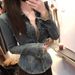 American Blue Polo Collar Denim Shirt For Women's Winter High-End Feeling, Waist Cinching, Slim Fit And Slimming Jacket_ecoleips.com