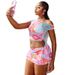 Women's Fashion Vacation Travel Dress Set European And American Style Printed Sweet Asymmetrical Top Short Two Piece Set_ecoleips.com