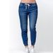 Women's Lantern Denim Trousers With Lace-Up Detail - Vintage Washed Stretch Jeans In Black, Dark Blue & Light Blue_ecoleips.com