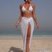 Women's Sexy Solid Color Bikini Set With Mesh Cover-Up - Stylish 3-Piece Swimwear For Beach & Pool (White/Black, S/M/L)_ecoleips.com