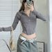AC437 Hot Girl Tight-Fitting Half-Turtleneck Base Shirt Women's Long-Sleeve T-Shirt Autumn/Winter Vintage Zipper_ecoleips.com