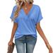 2025 Summer New Women's Loose Large V-neck Solid Color Short Sleeved T-shirt For Women_ecoleips.com