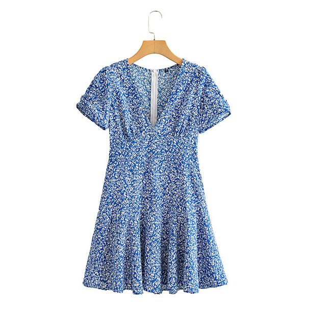 24 Styles Of JJ286 Autumn New European And American Style V-neck Short-sleeve High-waisted Slim-fit Floral Pullover_ecoleips.com