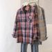 Women's Vintage Loose Fit Plaid Shirt – Casual & Slimming Oversized Checkered Blouse (S-XXL, Blue/Pink/Burgundy)_ecoleips.com