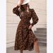 Autumn/Winter Women's Leopard Print Printed Belted Long-Sleeved Dress With Wide Skirt_ecoleips.com