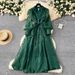 Women's Clothing Spring Waist Heavy Embroidery V Neck Lantern Sleeves Single Breasted Long Skirt_ecoleips.com