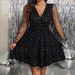 Plus Size V-Neck Mesh Evening Dress – Elegant Long Sleeve A-Line Dress With Sheer Panel – Stretch Polyester – Sizes 0XL-5XL (Black/Burgundy)_ecoleips.com