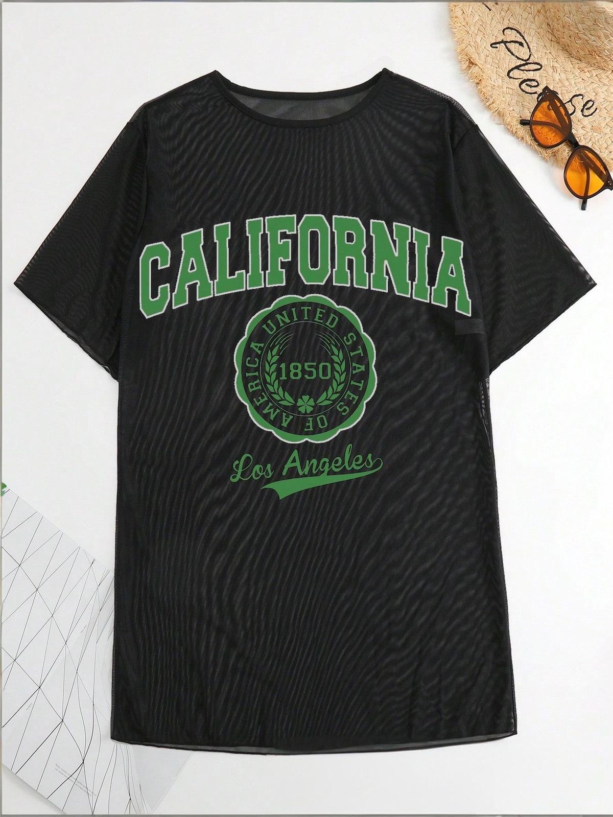 Women's Clothing Women's Printed High Elastic Mesh Cover Up Long T-Shirt Pullover For European And American Styles_ecoleips.com