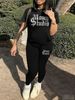 2026 European And American Letter Print Long Sleeved Collared Shirt And Elastic Fit Trousers Casual Women's Suit_ecoleips.com