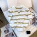 Women's Clothing Elegant Striped V-Neck T-Shirt For Women Ice Silk Knit Short-Sleeved Top Summer Autumn Style_ecoleips.com