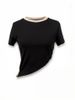 Women's Summer Patchwork Irregular Short Sleeved Top And Tight Shorts Set Fashion_ecoleips.com