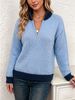 Contrast Ribbed Knit Sweater, Half Zip Pullover_ecoleips.com