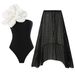Women's Clothing One Piece Swimsuit Women's Tight Fitting Slim Big Flower Swimsuit Suit Beach Chiffon Long Skirt_ecoleips.com