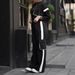 Women's Casual Contrast Color Long Sleeve Top And Wide Leg Pants Two-Piece Set, Comfortable Knit Loungewear, Daily Streetwear Outfit_ecoleips.com