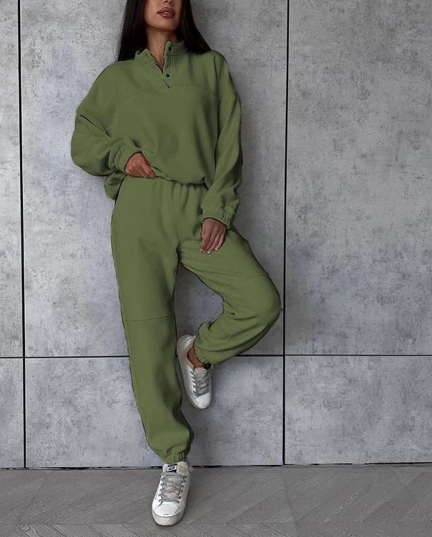 Women's Clothing New Casual Sweater Suits For Women Solid Color Polar Fleece Tops And Trousers Two Piece Suit_ecoleips.com