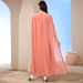 Orange Pink Leaf Mesh Embroidery Fashion Cloak Two Piece Dress Lady Long Skirt_ecoleips.com