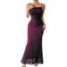 Elegant Square Neck Mesh High Waist Bodycon Long Dress With Spaghetti Straps - Flowy Summer Maxi Dress In Purple, Red, Blue_ecoleips.com