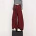 Vintage Red Jeans For Women Spring And Autumn New High Waist Casual Floor-Length Loose Wide-Leg Scimitar Pants_ecoleips.com