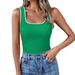 2026 Women Square Neck Sleeveless Vest, Embossed Craft Color Block Slim Fit Casual Summer Sleeveless Blouse_ecoleips.com