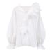 Women's Clothing Shirt Sexy Deep V Neck Wood Ear Edge Long Sleeve Temperament Fashion Splicing Lace Shirt_ecoleips.com