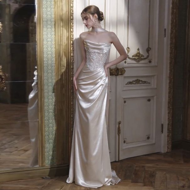 Champagne Mermaid Evening Gown Sweetheart Neckline Formal Dress For Weddings, Banquets, Prom Versatile Champagne Hue_ecoleips.com