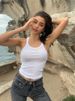 Casual White Sleeveless Cotton Cami Top Women Fashion Ribbed Crop Top Tees Ladies Basic Fitness Camisole Summer 2024_ecoleips.com