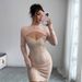 Elegant Long-Sleeve Bodycon Dress – Stretchy Sequin Midi Dress In Champagne (S-XL, Wrinkle-Free Polyester, Round Neck & Slim Fit)_ecoleips.com