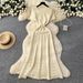 Women's Clothing French Style Elegant Sophisticated Beaded Round Neck French-Inspired Beaded Knit Dress – Round Neck, Short Sleeve & A-Line Midi_ecoleips.com