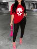 Women's Casual, Loose, Fashionable, Personalized Skull Pattern Print Loose T-shirt+cropped Pants Two-piece Home Sportswear Daily Wear-247_ecoleips.com