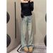 Distressed Light Blue Wide-Leg Jeans For Women – High-Waisted Flared Pants With Rhinestones, Fleece Lined, Winter Staple ( Single & Fleece Options)_ecoleips.com