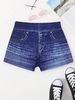 Women's High-Waisted Stretch Skinny Shorts Casual Sporty Faux Denim Printed plus Size Summer Clothes_ecoleips.com