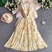 Women's French Style Geometric Print Dress V Neck Sleeveless Slimming A-Line Long Dress Sophisticated Tie Waist Summer Style_ecoleips.com