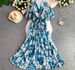 French Style Bell Sleeve V Neck Printed Long Dress for Women Elegant Sophisticated Summer Dress_ecoleips.com