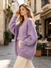 Lilac V Neck Pit Rib Knit Tunic, Oversized Loose Lightweight Breathable Soft Skin-touch Pocket Long Sweater_ecoleips.com