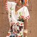 Women's Clothing Casual Loose V Neck Short Sleeved Printed Linen Wide Leg Trousers Suit_ecoleips.com