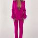Women's clothing feather casual long-sleeved lapel suit jacket + casual slim-fit long trousers 2-piece set_ecoleips.com