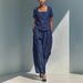 Women's Clothing Women's Elegant Two Piece Set Fashion Solid Color Cotton Linen Loose Short Sleeve Top High Waisted Trousers_ecoleips.com