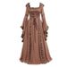 Voya Foreign Trade European American Women's Medieval Costume, Vintage Hooded Dress With Square Neck And Bell Sleeves For_ecoleips.com
