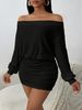 One-Shoulder Puffy Solid Color Casual Multi-Functional Long-Sleeved Knitted Dress_ecoleips.com
