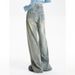 American Retro Distressed Cement Yellow Wide-leg Jeans For Women, New 2025 Model, High-waisted, Loose, Slimming, Drapey_ecoleips.com