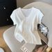 Women's Western Style Ice Silk Knit Sweater Simple V Neck Short Sleeve T Shirt Korean Style Summer Top Real Shot Spot_ecoleips.com