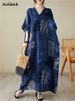 Summer Oversize Vintage Print Long Dresses For Women 2026 Casual Loose Holiday Beach Thin Breathable Dress Femme Elegant Clothes_ecoleips.com