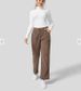 Women's Clothing Autumn High Waist Casual Pants Solid Color Corduroy Loose Straight Trousers_ecoleips.com