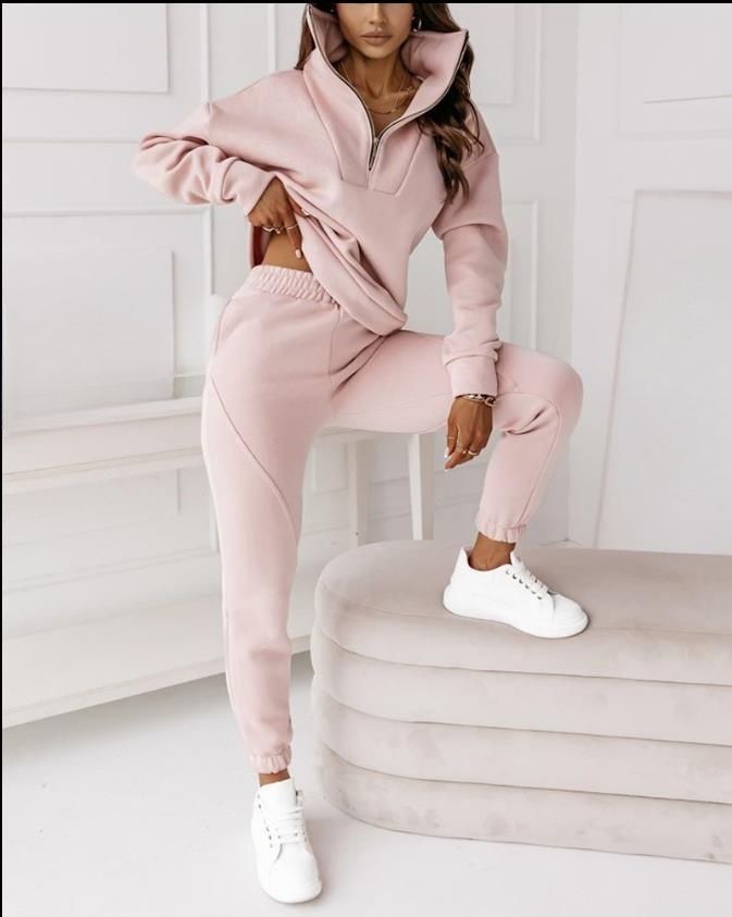 Women’s Clothing new German velvet sweatshirt stand collar zipper jacket stitching pants_ecoleips.com
