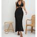Women's Clothing Leisure Vacation Sexy Slim Waist Hanging Neck Strap Ring Deep V Perspective Sunscreen Long Dress_ecoleips.com