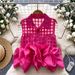 Women's Clothing Fashion Tops Design Heavy Three Dimensional Flower Bud Stitching Thin Checkered Sleeveless Chic Shirt_ecoleips.com