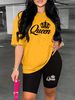 Summer Women's Casual Fashion Queen Letter Graphic Print Loose T-shirt Shorts Two-piece Set Sportswear Suitable For Daily Wear-156_ecoleips.com