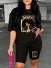 Summer Women's Casual And Fashionable Cartoon Letter Graphic Printed Loose T-shirt Shorts Two-piece Sportswear Suitable For Daily Wear-129_ecoleips.com