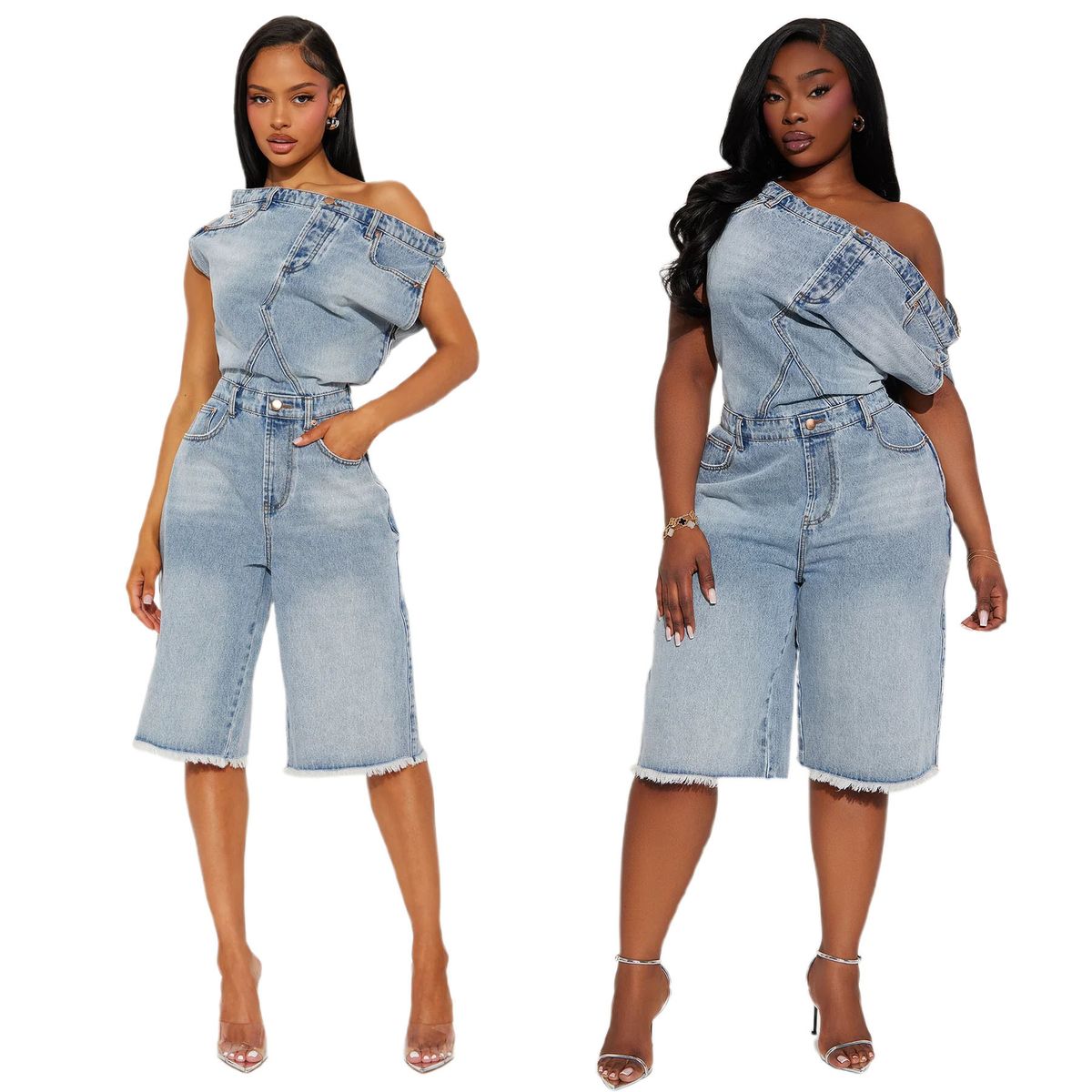 Women's Clothing Women's Casual Fashion Strapless Off-Shoulder Slim Fit Denim Jumpsuit For Formal & Casual For Women_ecoleips.com